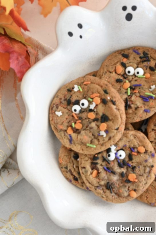 Ghoulishly Good Chocolate Chip Monster Cookies 4 Halloween Monster Chocolate Chip Cookies recipe close-up photo
