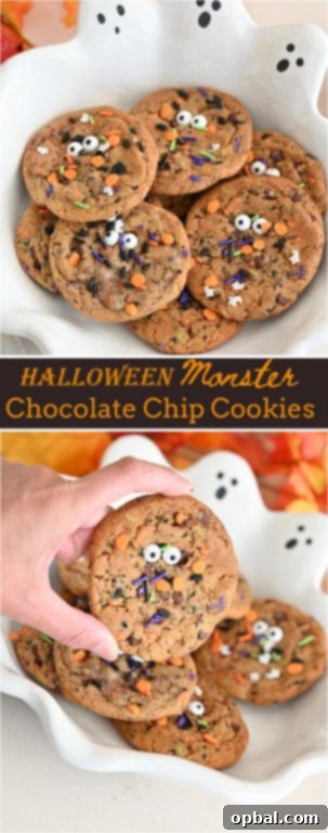 Ghoulishly Good Chocolate Chip Monster Cookies 8 Easy Halloween Monster Chocolate Chip Cookies recipe: the perfect blend of crisp edges and chewy centers, bursting with buttery flavor and gooey chocolate chips. Topped with playful candy eyes and a sprinkle of festive colors, they’re not just a treat—they’re a fun and spooky centerpiece for any Halloween party.