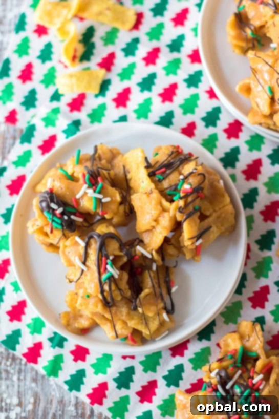 An overhead shot of Frito Candy arranged on a serving tray, perfect for holiday entertaining and showcasing its festive appearance.