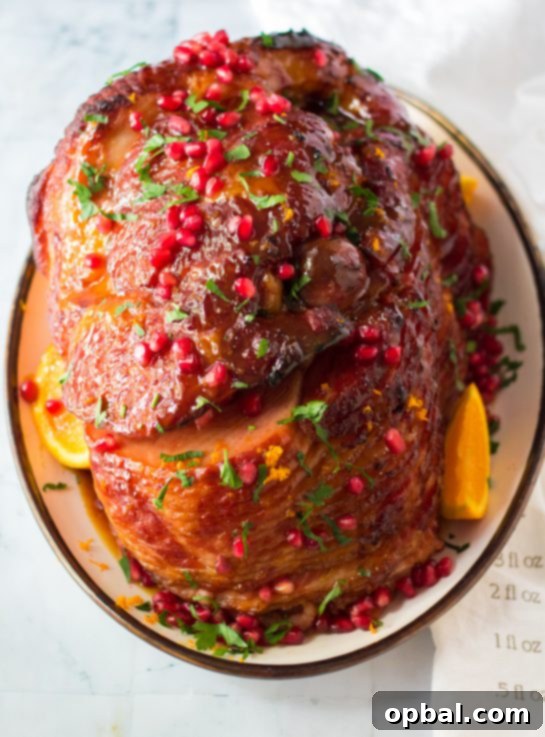 Christmas Glazed Ham 7 An inviting overhead shot of the perfectly cooked and glazed Christmas ham, ready to be carved and served as the star of the holiday meal.