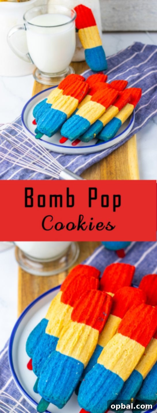 Firecracker Pop Cookies 11 A beautifully composed shot of Bomb Pop Cookies, vibrant and delicious for any patriotic holiday