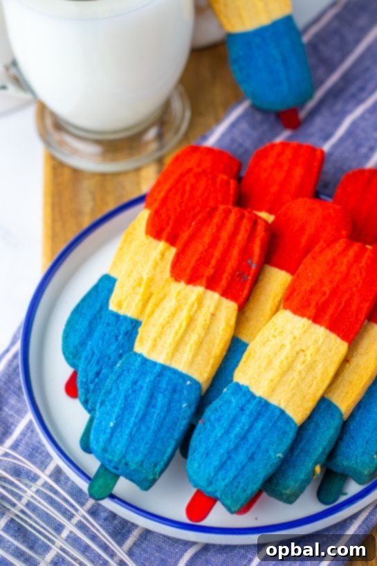 Firecracker Pop Cookies 6 Finished Bomb Pop Cookies with popsicle sticks, perfect for summer picnics and parties