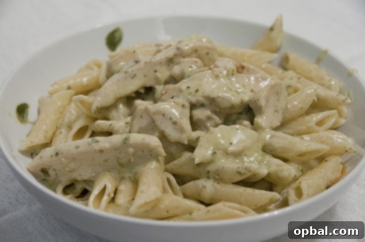 Silky Pesto Chicken Pasta 2 Creamy Pesto Pasta Sauce with Chicken, an easy and comforting weeknight meal.
