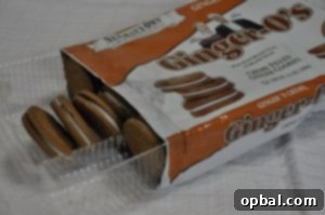 Close-up of ginger-O cookies and Biscoff spread ready for use in a cheesecake