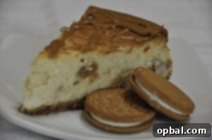 Full gingerbread cheesecake with Biscoff drizzle ready to be served