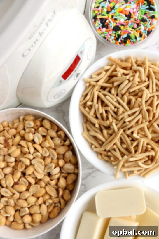 Ingredients needed to make this fun, festive, and easy White Chocolate Halloween Crock Pot Candy Recipe