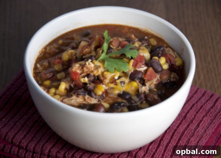 Hearty Slow Cooker Chicken Taco Soup 2 This ulta-flavorful crock pot taco soup is quick and easy to prepare, has great flavor, and is well worth the wait. It's great on a cold night - especially as a post Trick-or-Treating meal!