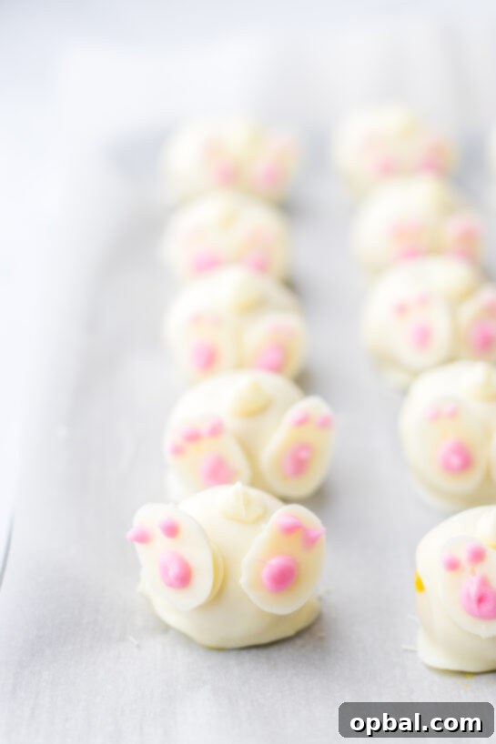 Lemon Pompom Truffles 8 Bunny Butt Lemon Truffles are so cute, simple, and fun to make. A creamy blend of lemon Oreos and cream cheese forms the rich filling, which is then dipped in white chocolate and topped with a piped bunny tail. Homemade white‑chocolate bunny feet complete the look. They’re a guaranteed crowd‑pleaser—and a perfect no‑bake dessert for Easter.