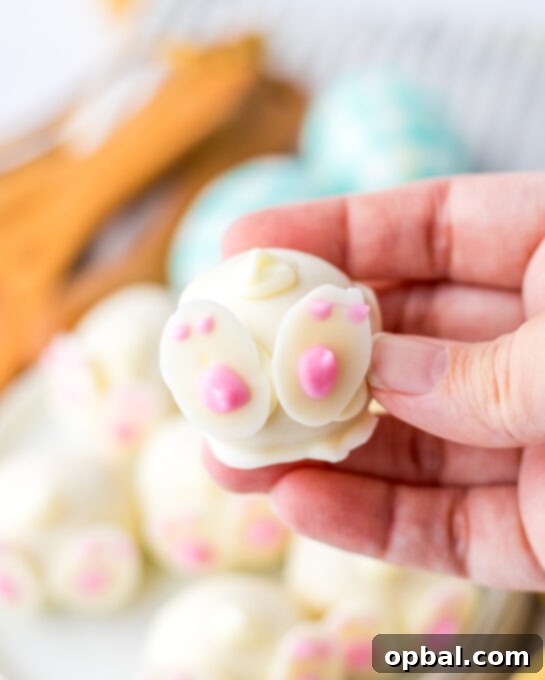Lemon Pompom Truffles 9 Close-up photo of the finished Bunny Butt Lemon Truffles perfect no‑bake dessert for Easter.